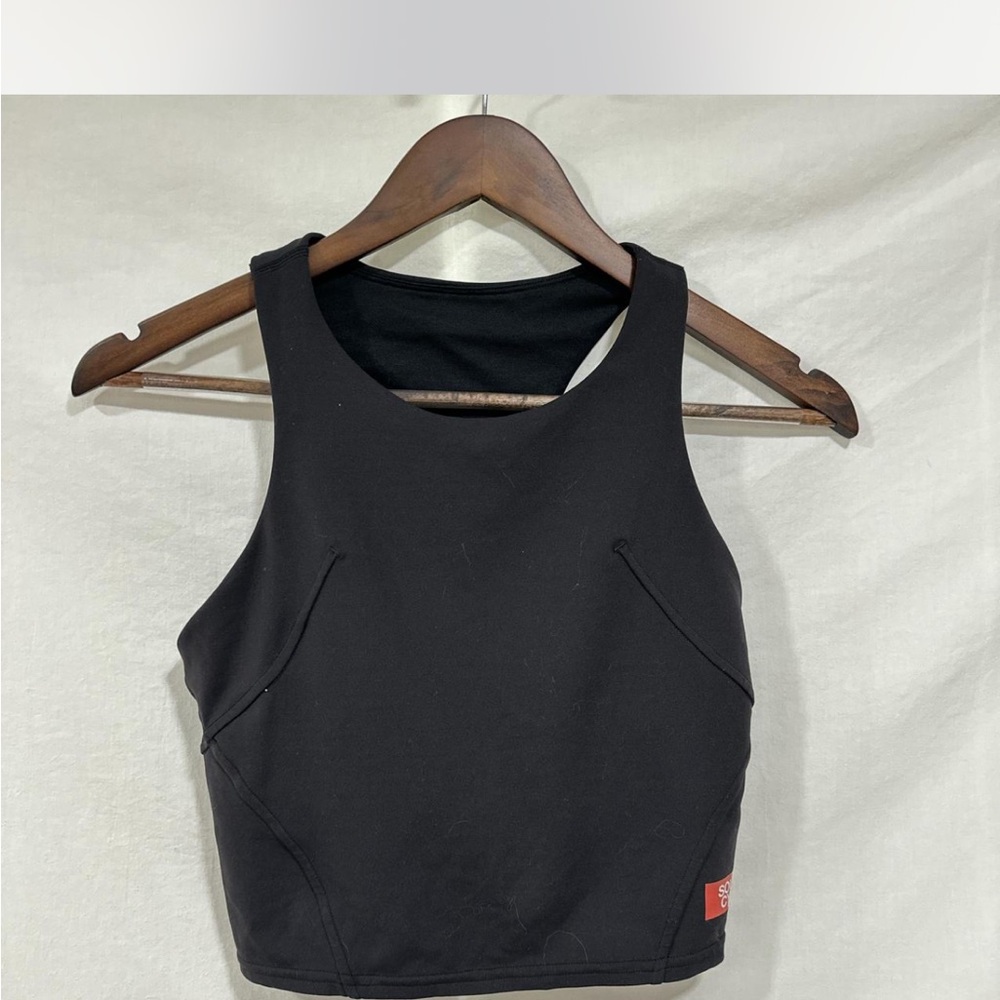 lululemon athletica Black Crop Tank with Red Logo Tag